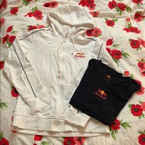 Red Bull Brand hooded sweatshirt and navy t shirt